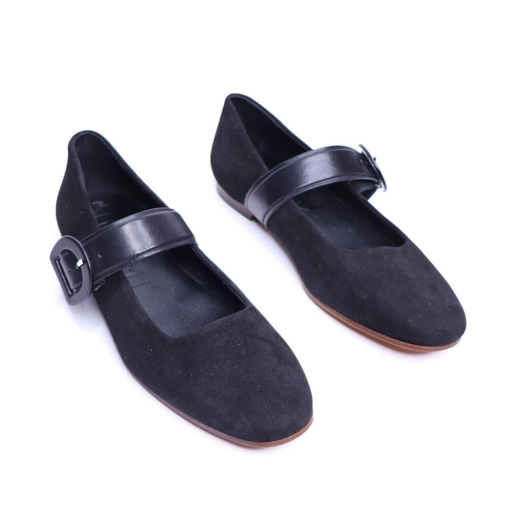 M. Gemi Black Suede Mary Jane Flats with Buckle